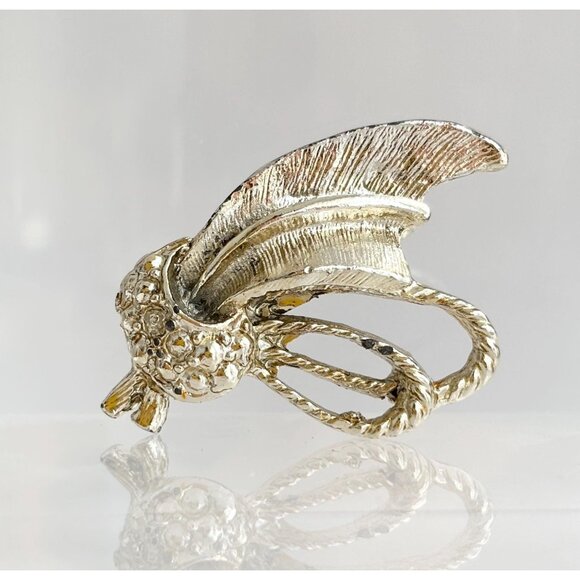 Vintage Jewelry - 80's Feather & Rope Accented Avant Garde Vintage Lapel Brooch Pin